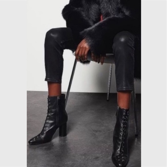 Zara Laced Leather Heeled Ankle Boots - Picture 2 of 10